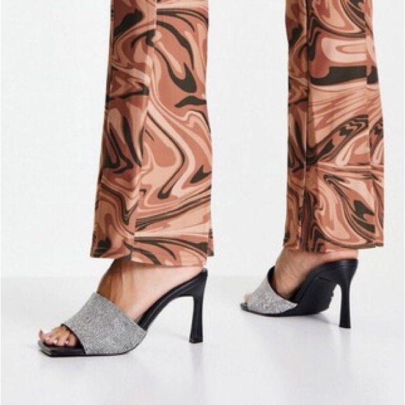 ASOS Design WIDE FIT size 8 embellished heeled mules in black & silver, NWT - Picture 1 of 10